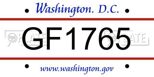 GF1765 District Of Columbia License Plate