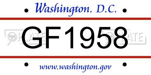 GF1958 District Of Columbia License Plate