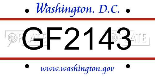 GF2143 District Of Columbia License Plate