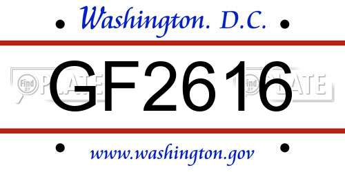 GF2616 District Of Columbia License Plate