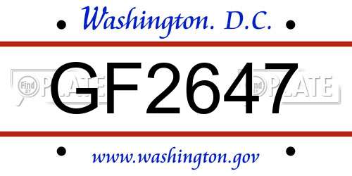 GF2647 District Of Columbia License Plate