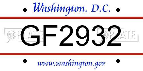 GF2932 District Of Columbia License Plate