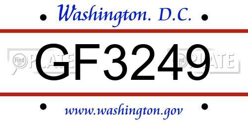 GF3249 District Of Columbia License Plate