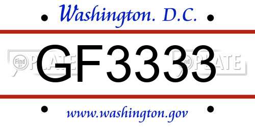 GF3333 District Of Columbia License Plate
