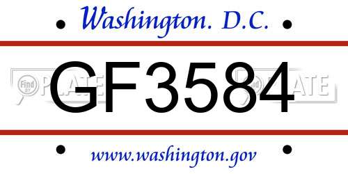 GF3584 District Of Columbia License Plate