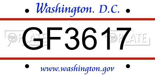 GF3617 District Of Columbia License Plate