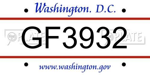 GF3932 District Of Columbia License Plate