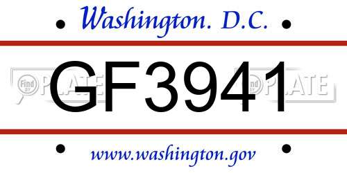 GF3941 District Of Columbia License Plate