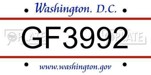 GF3992 District Of Columbia License Plate