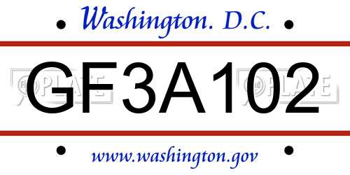 GF3A102 District Of Columbia License Plate