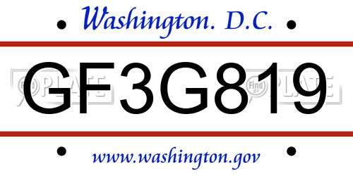 GF3G819 District Of Columbia License Plate