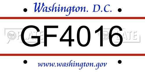 GF4016 District Of Columbia License Plate