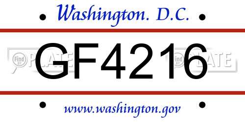 GF4216 District Of Columbia License Plate