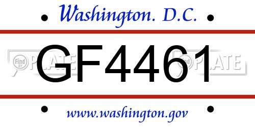 GF4461 District Of Columbia License Plate