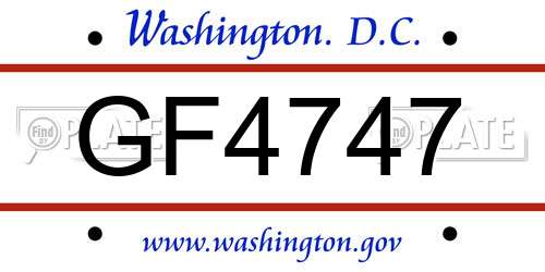 GF4747 District Of Columbia License Plate