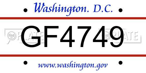 GF4749 District Of Columbia License Plate