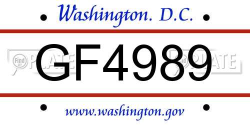 GF4989 District Of Columbia License Plate