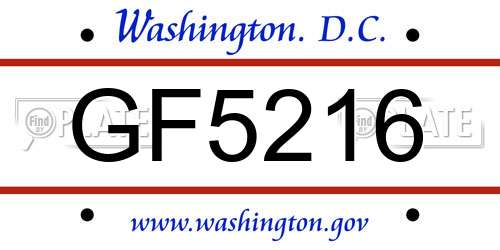 GF5216 District Of Columbia License Plate
