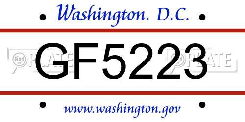 GF5223 District Of Columbia License Plate