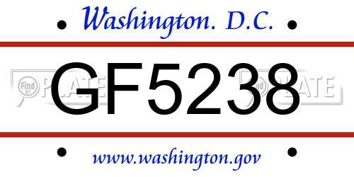 GF5238 District Of Columbia License Plate
