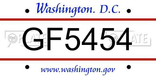 GF5454 District Of Columbia License Plate