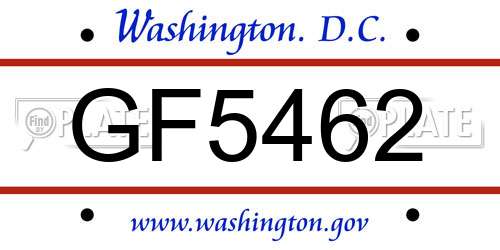 GF5462 District Of Columbia License Plate