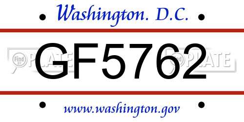GF5762 District Of Columbia License Plate