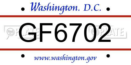 GF6702 District Of Columbia License Plate