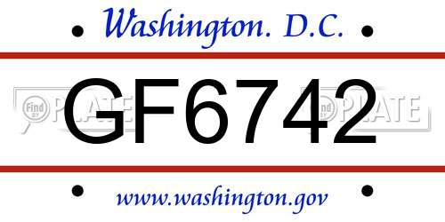 GF6742 District Of Columbia License Plate