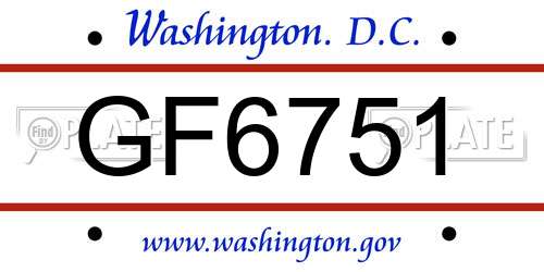GF6751 District Of Columbia License Plate