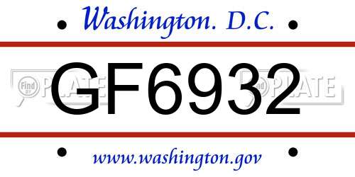 GF6932 District Of Columbia License Plate