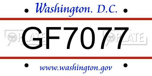 GF7077 District Of Columbia License Plate