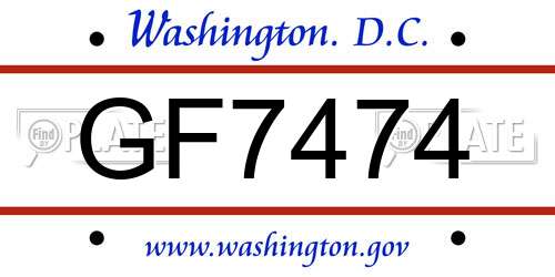 GF7474 District Of Columbia License Plate