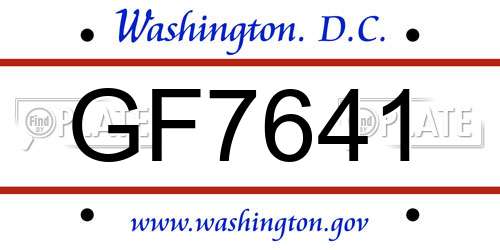 GF7641 District Of Columbia License Plate