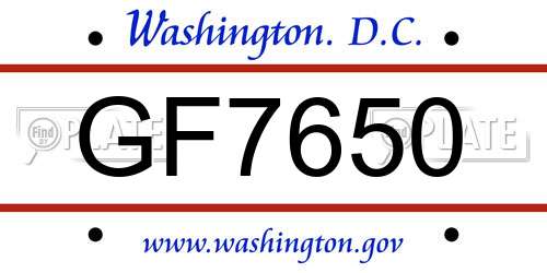 GF7650 District Of Columbia License Plate