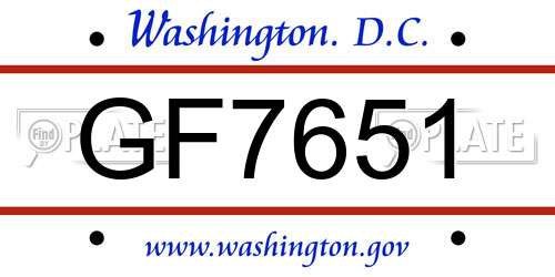 GF7651 District Of Columbia License Plate