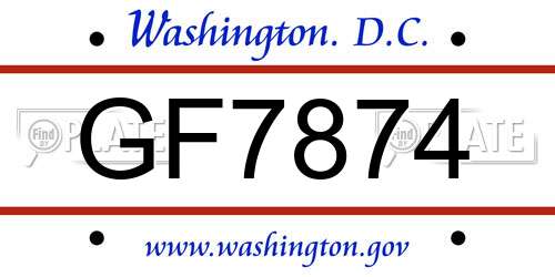 GF7874 District Of Columbia License Plate