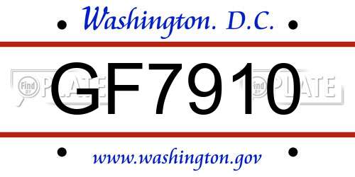 GF7910 District Of Columbia License Plate