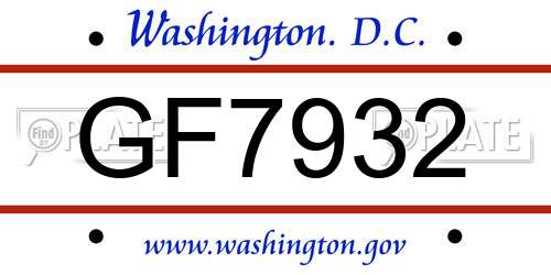 GF7932 District Of Columbia License Plate