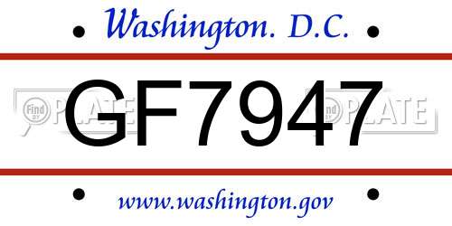 GF7947 District Of Columbia License Plate