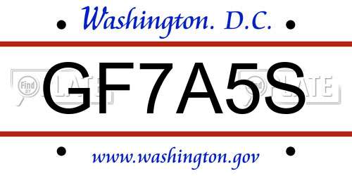 GF7A5S District Of Columbia License Plate
