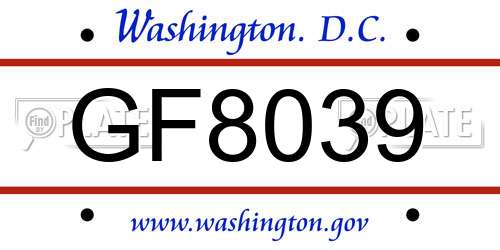 GF8039 District Of Columbia License Plate