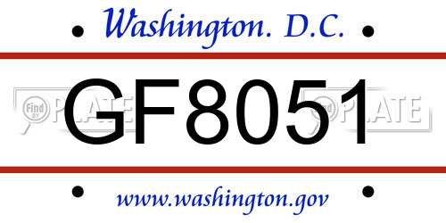 GF8051 District Of Columbia License Plate