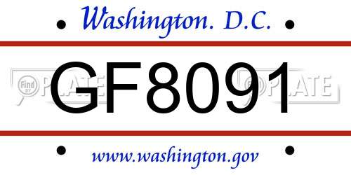 GF8091 District Of Columbia License Plate