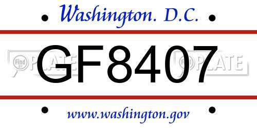 GF8407 District Of Columbia License Plate