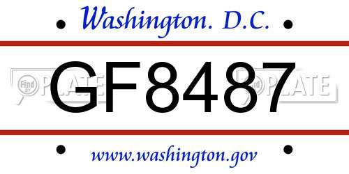 GF8487 District Of Columbia License Plate