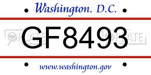 GF8493 District Of Columbia License Plate