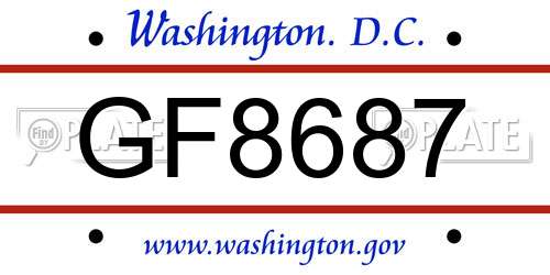 GF8687 District Of Columbia License Plate