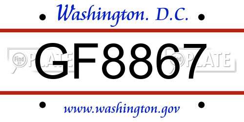 GF8867 District Of Columbia License Plate