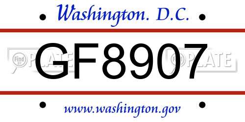 GF8907 District Of Columbia License Plate